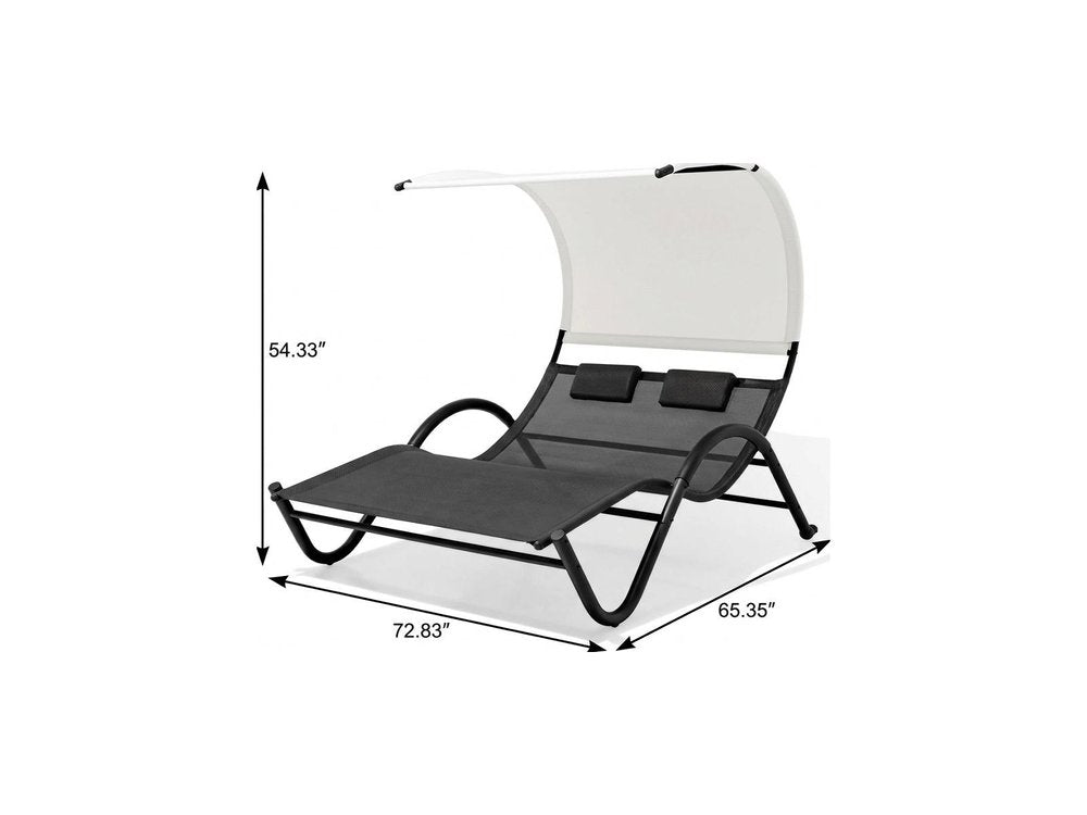 73" Black Outdoor Sling Chaise Lounge with Canopy