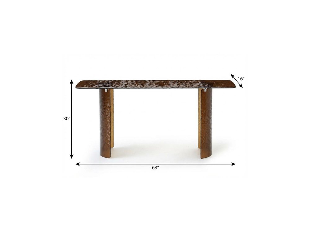 63" Bronze Glass Double Pedestal Console Table