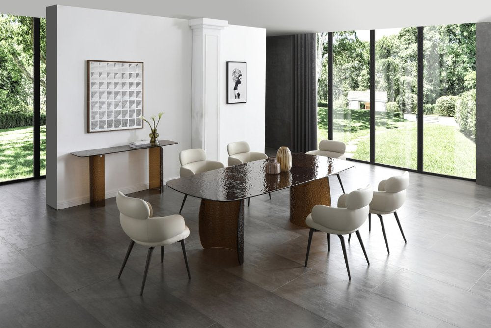 94" Bronze Glass Curved Pedestal Dining Table