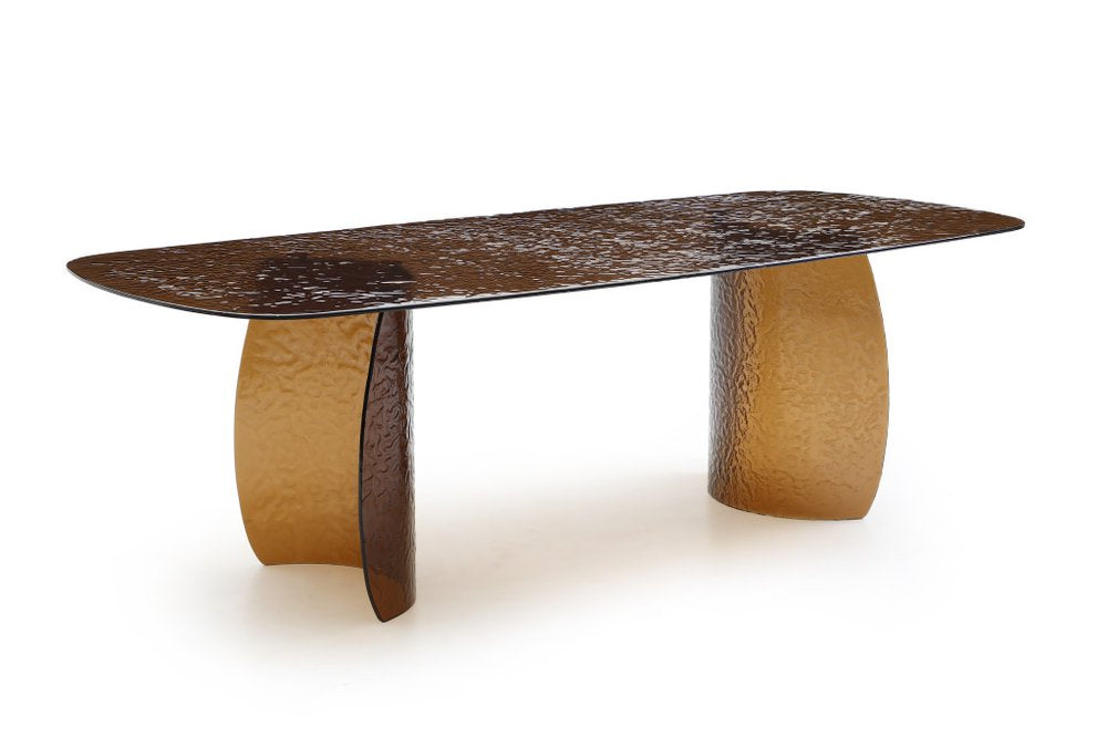 94" Bronze Glass Curved Pedestal Dining Table