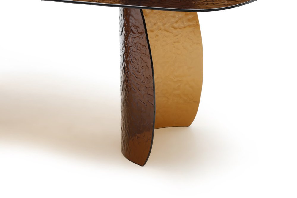 94" Bronze Glass Curved Pedestal Dining Table