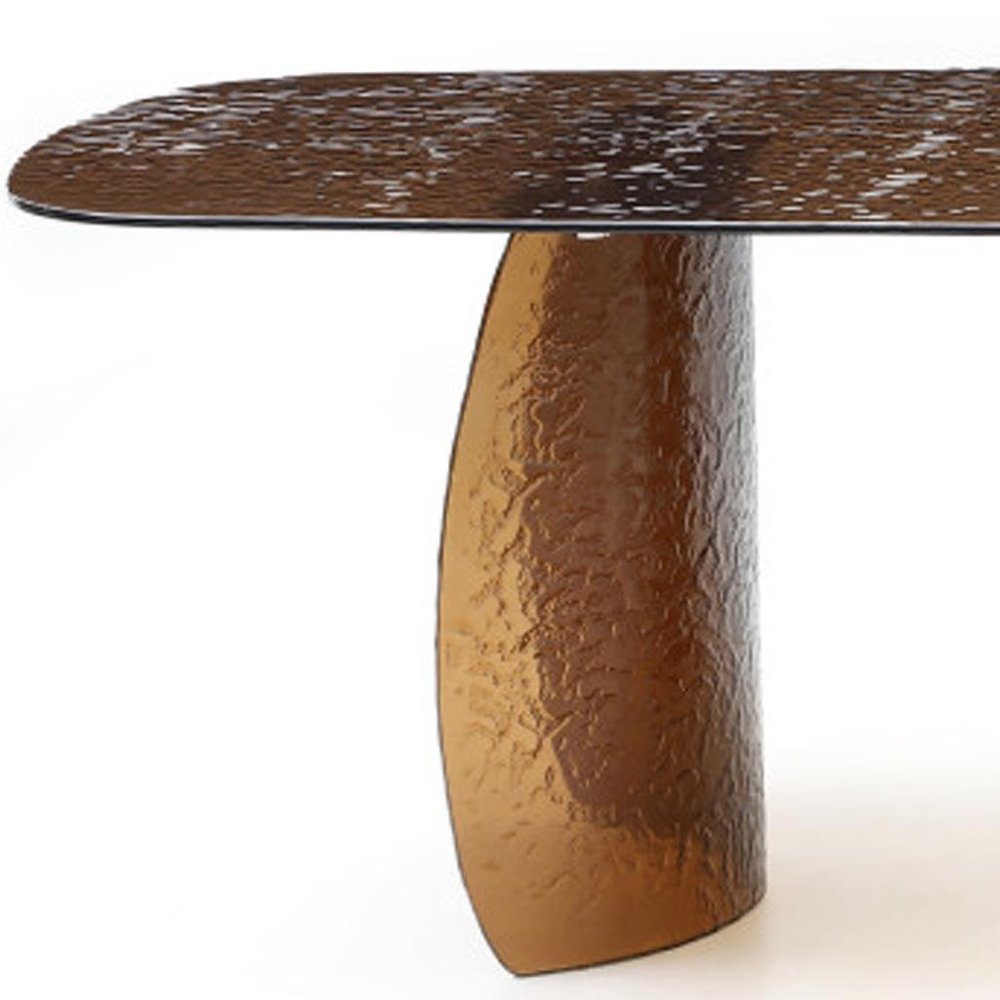 94" Bronze Glass Curved Pedestal Dining Table