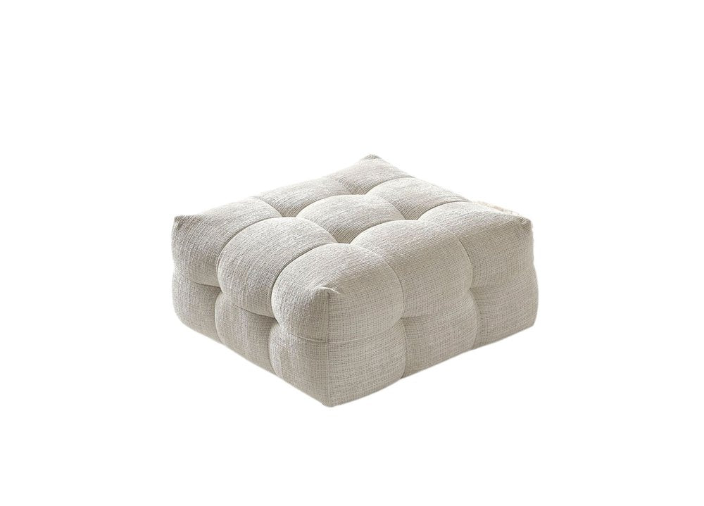 36" Beige Blind Tufted Chenille Ottoman