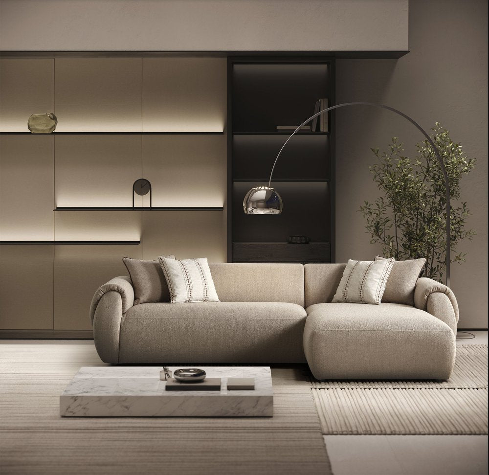 110" Taupe Bouclé Flore Chaise Sectional with Pillows