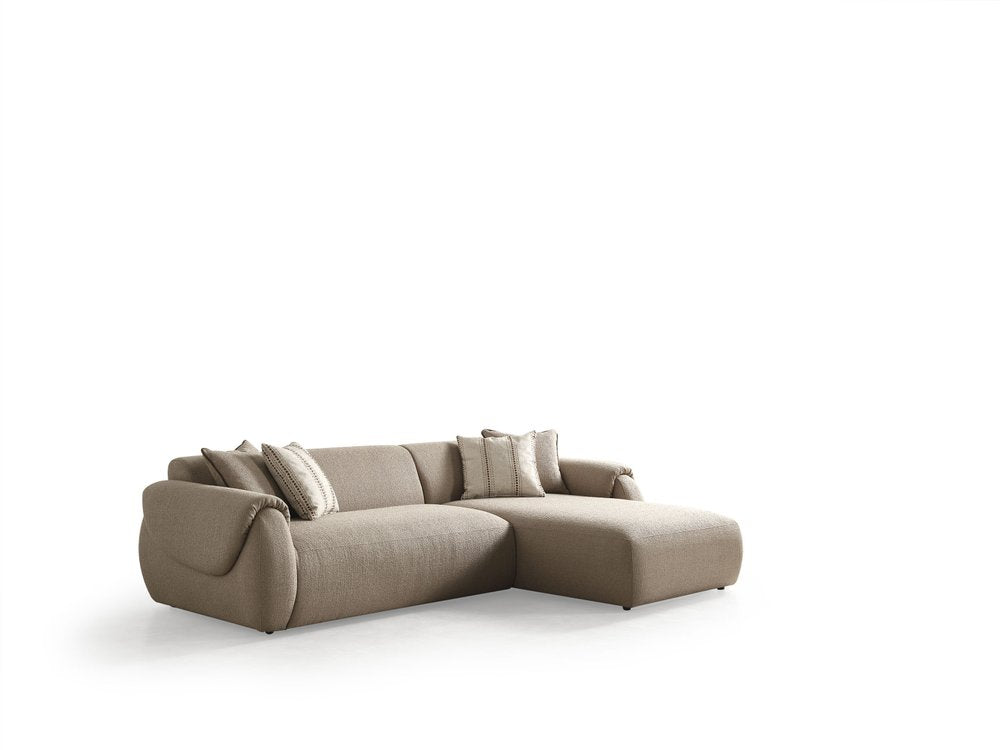 110" Taupe Bouclé Flore Chaise Sectional with Pillows