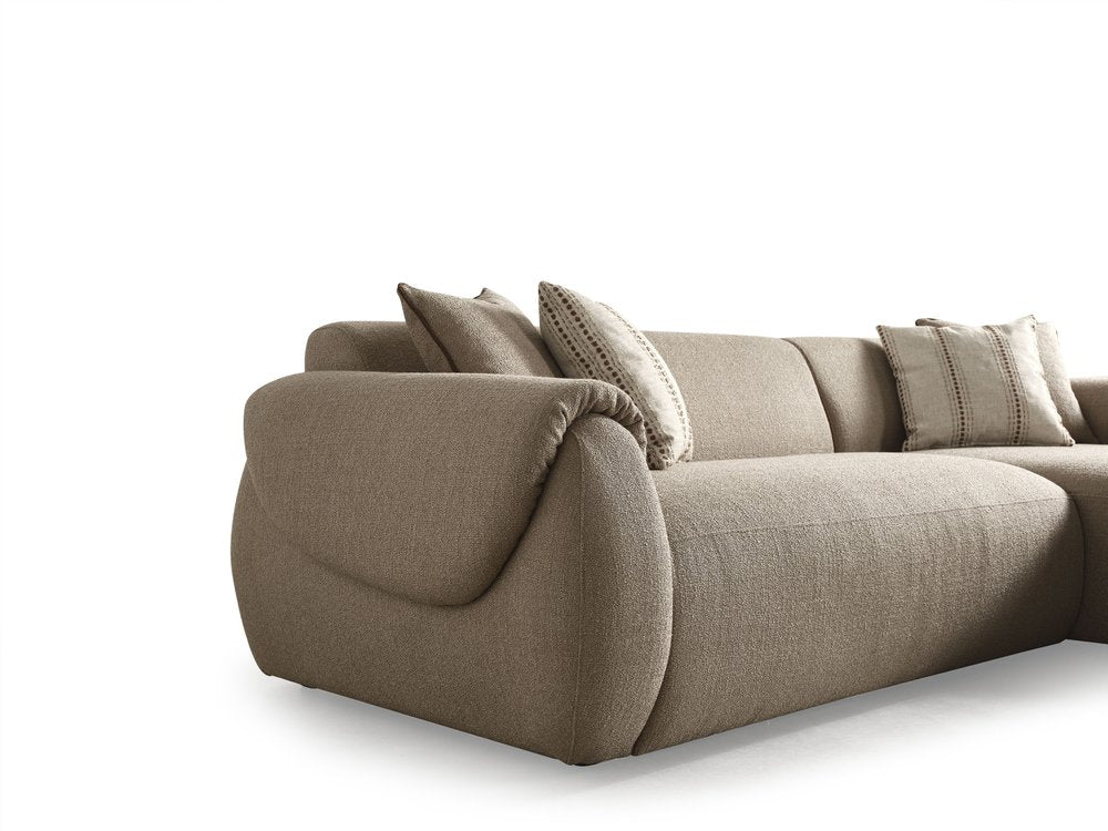 110" Taupe Bouclé Flore Chaise Sectional with Pillows