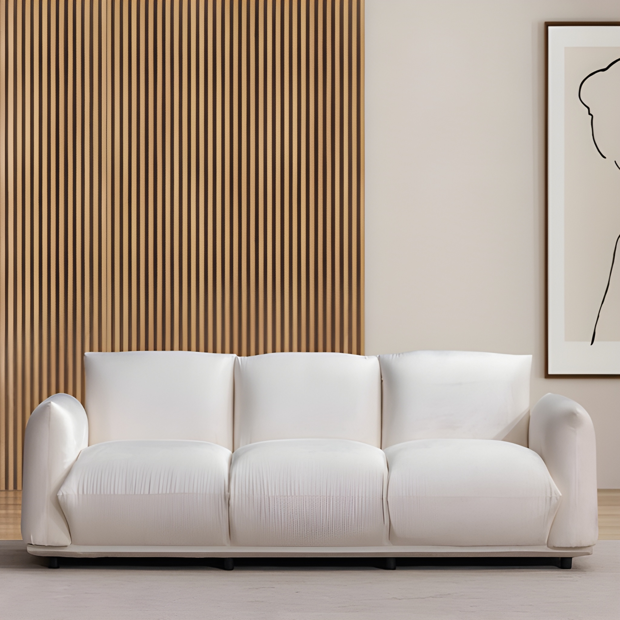 98" White Velvet Pillow Sofa