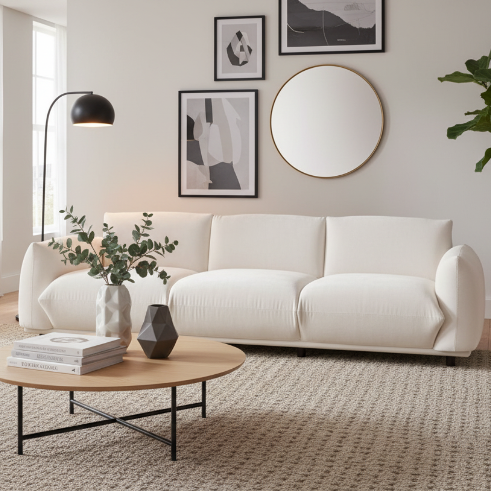 98" White Velvet Pillow Sofa