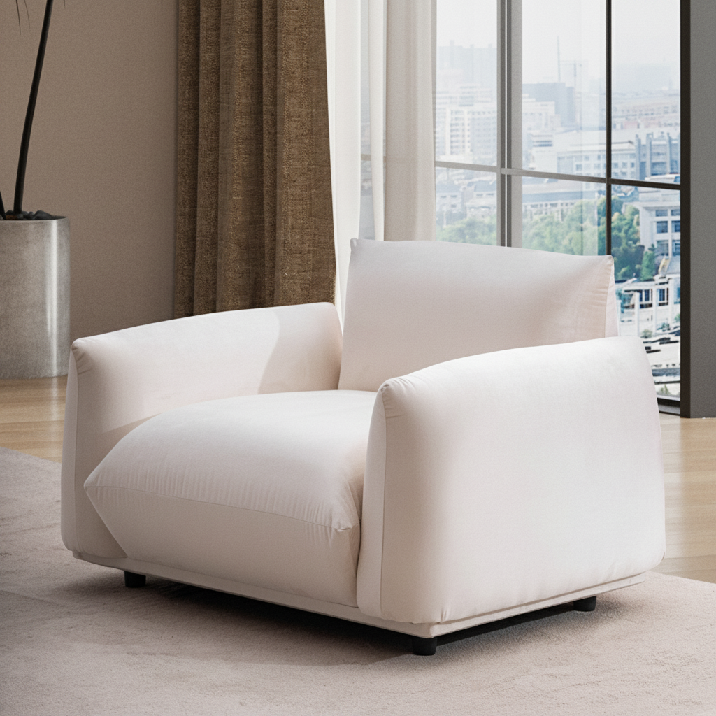 47" White Velvet Pillow Armchair