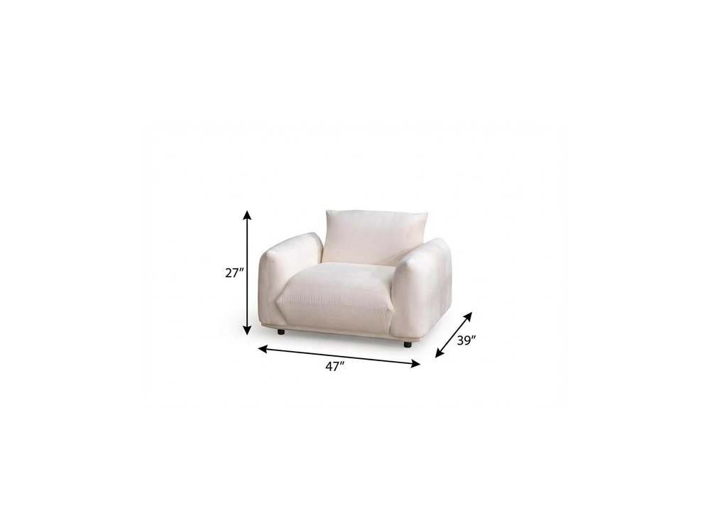 47" White Velvet Pillow Armchair
