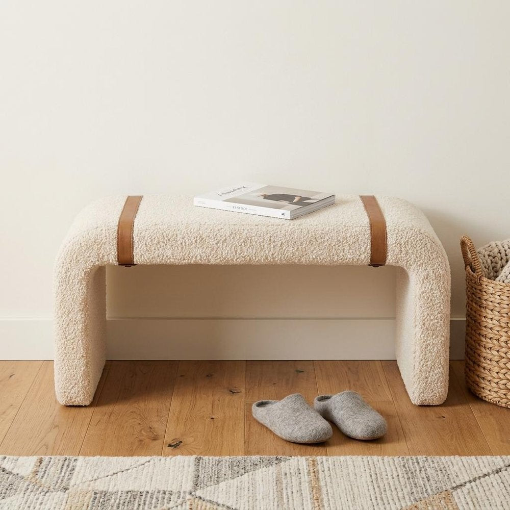 35" Beige Bouclé Arch Bench