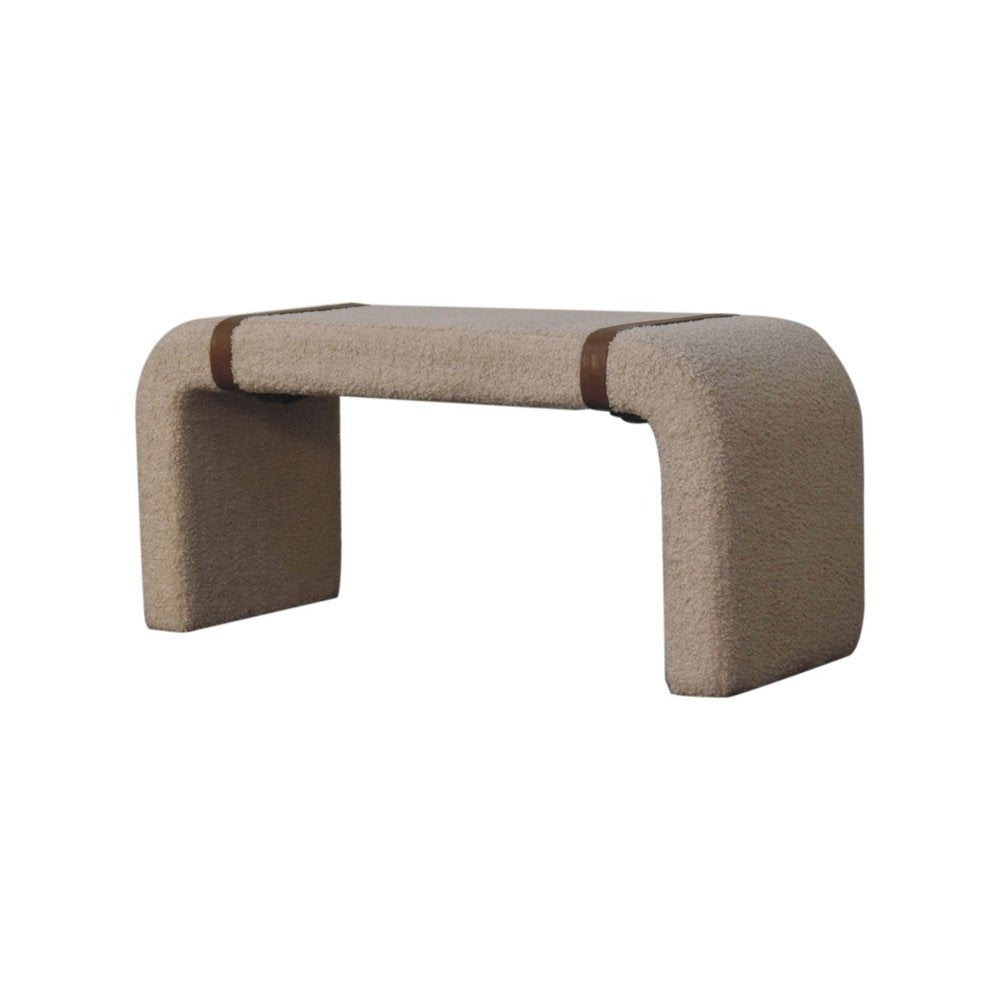 35" Beige Bouclé Arch Bench