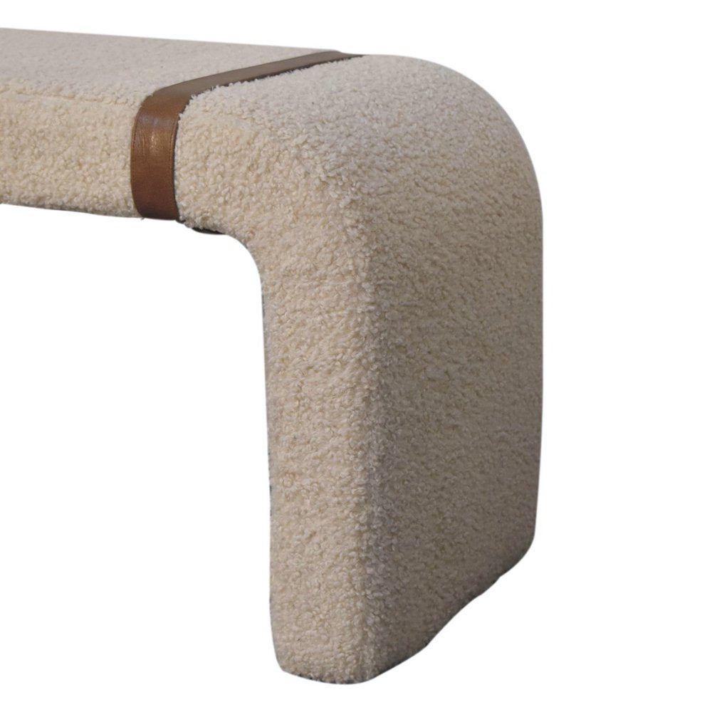35" Beige Bouclé Arch Bench