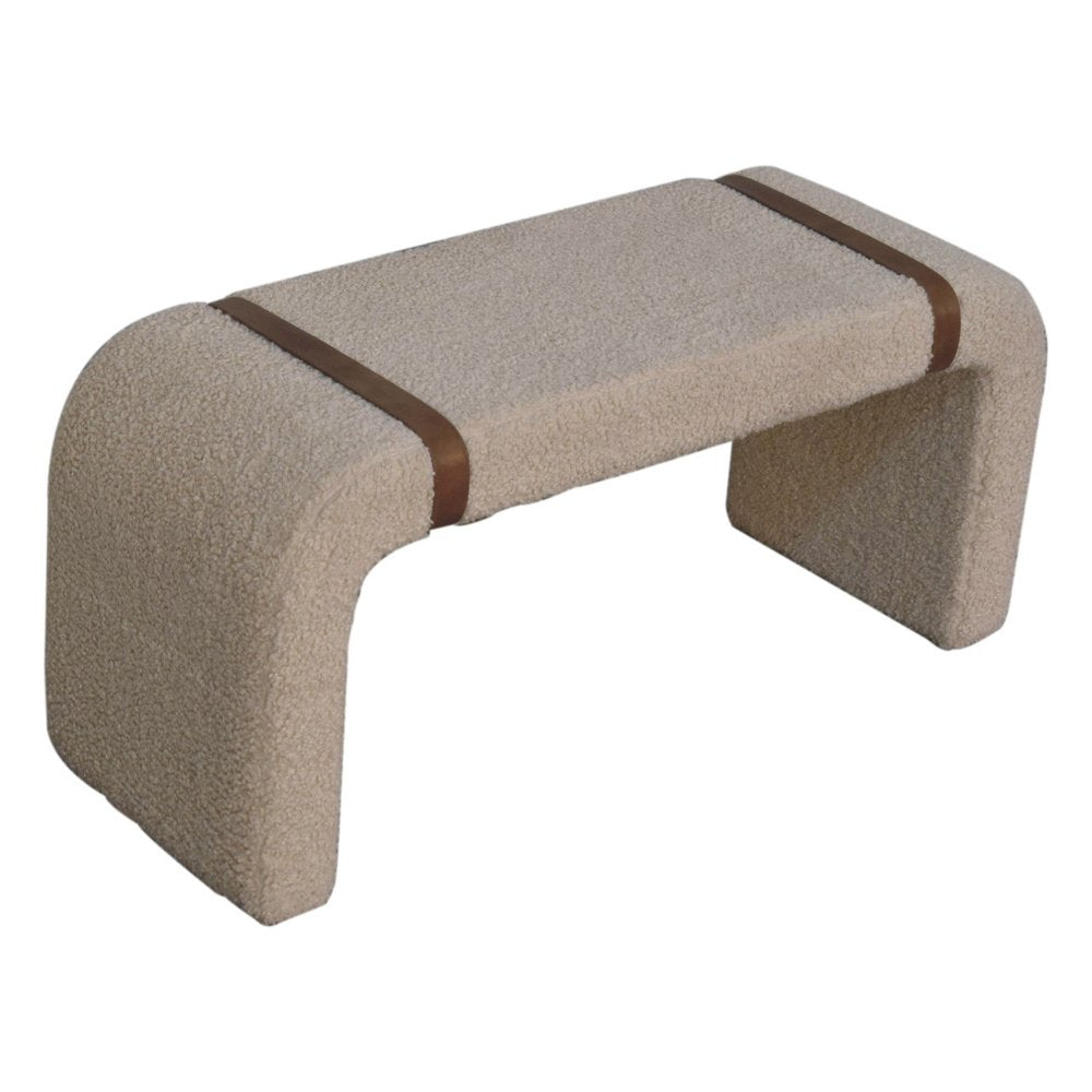 35" Beige Bouclé Arch Bench