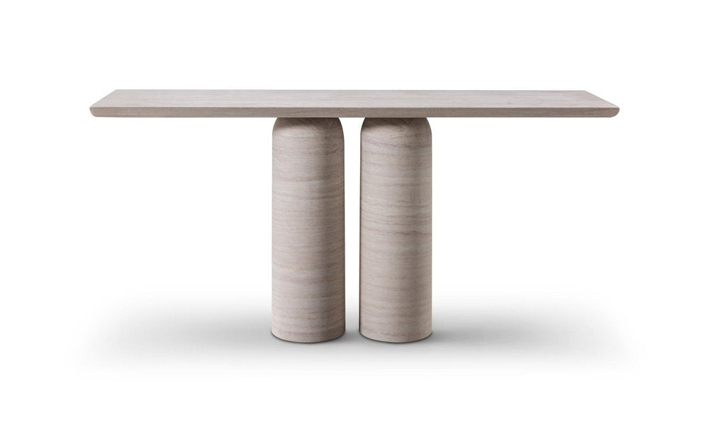 60" Beige Marble Center Pedestals Console Table