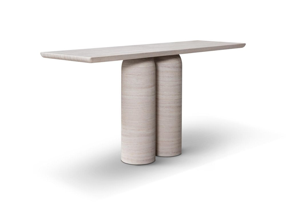 60" Beige Marble Center Pedestals Console Table