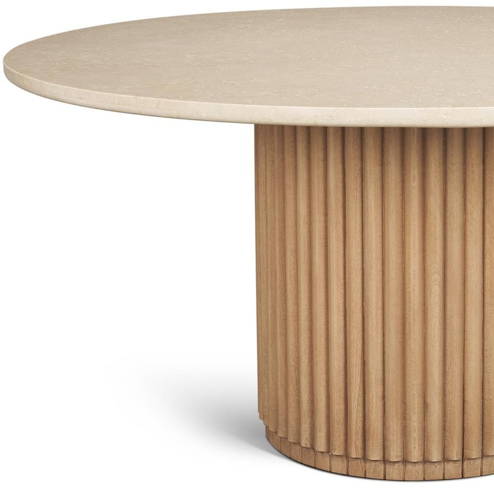 60" Fluted Wood and Marble Pedestal Dining Table
