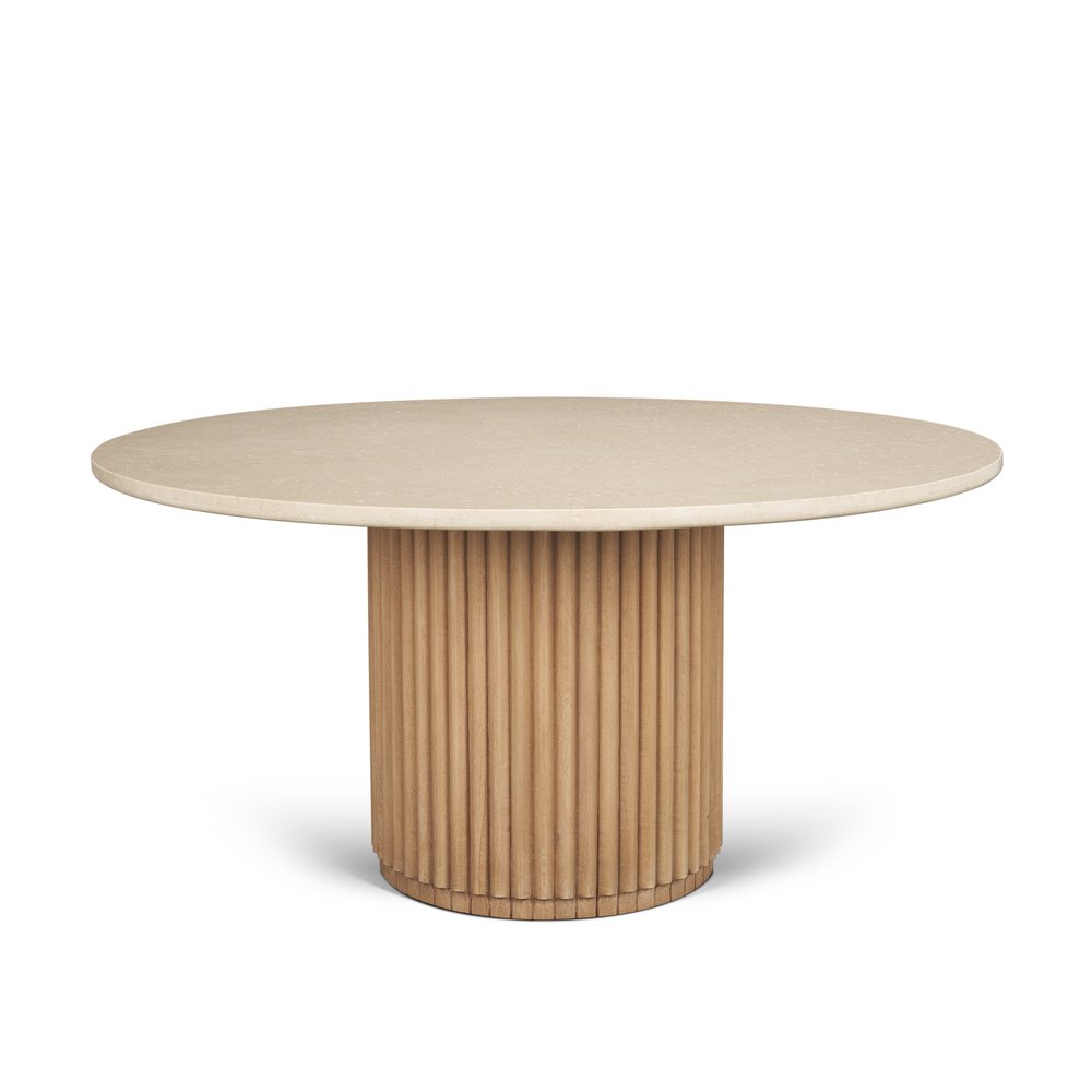 60" Fluted Wood and Marble Pedestal Dining Table
