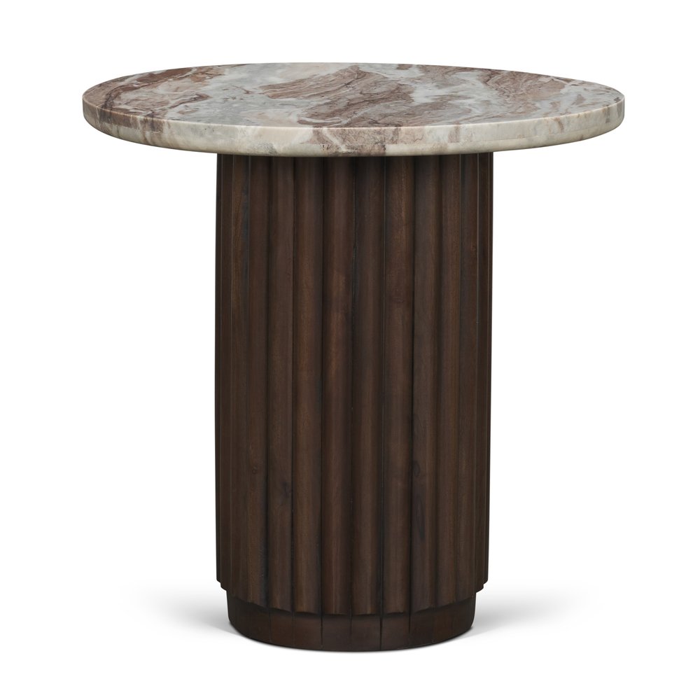 24" Pink and Espresso Marble Wood Fluted Pedestal Table