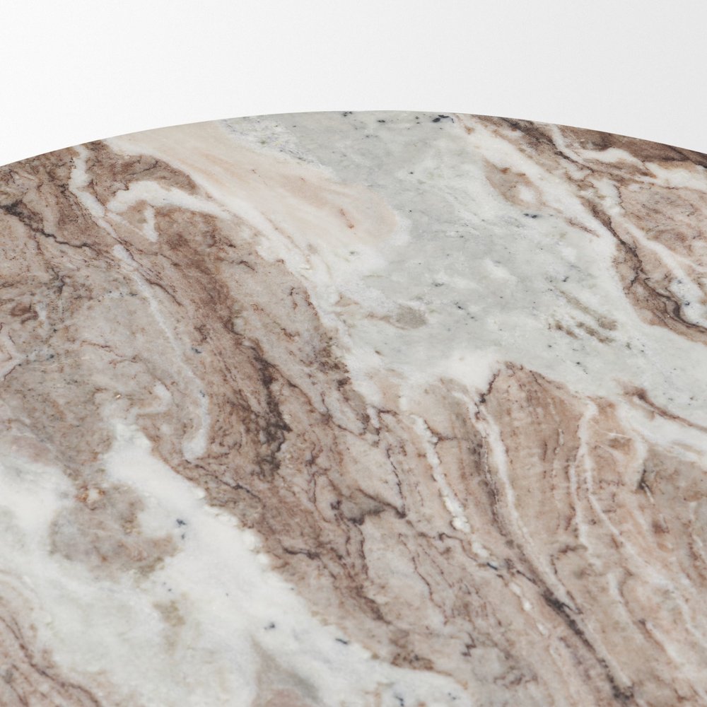 24" Pink and Espresso Marble Wood Fluted Pedestal Table