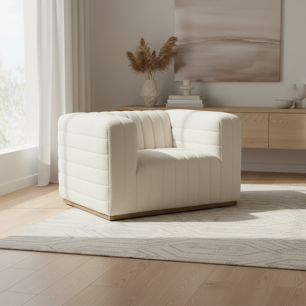 38" Cream Vertical Tufted Scandinavian Tuxedo Chair