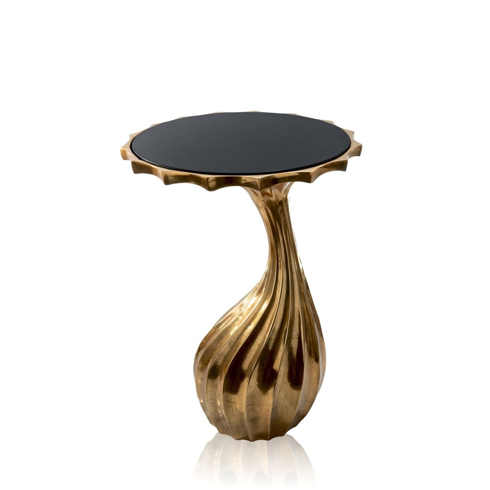 25" Gold and Black Metal and Granite Glam End Table