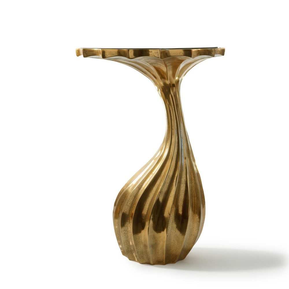 25" Gold and Black Metal and Granite Glam End Table