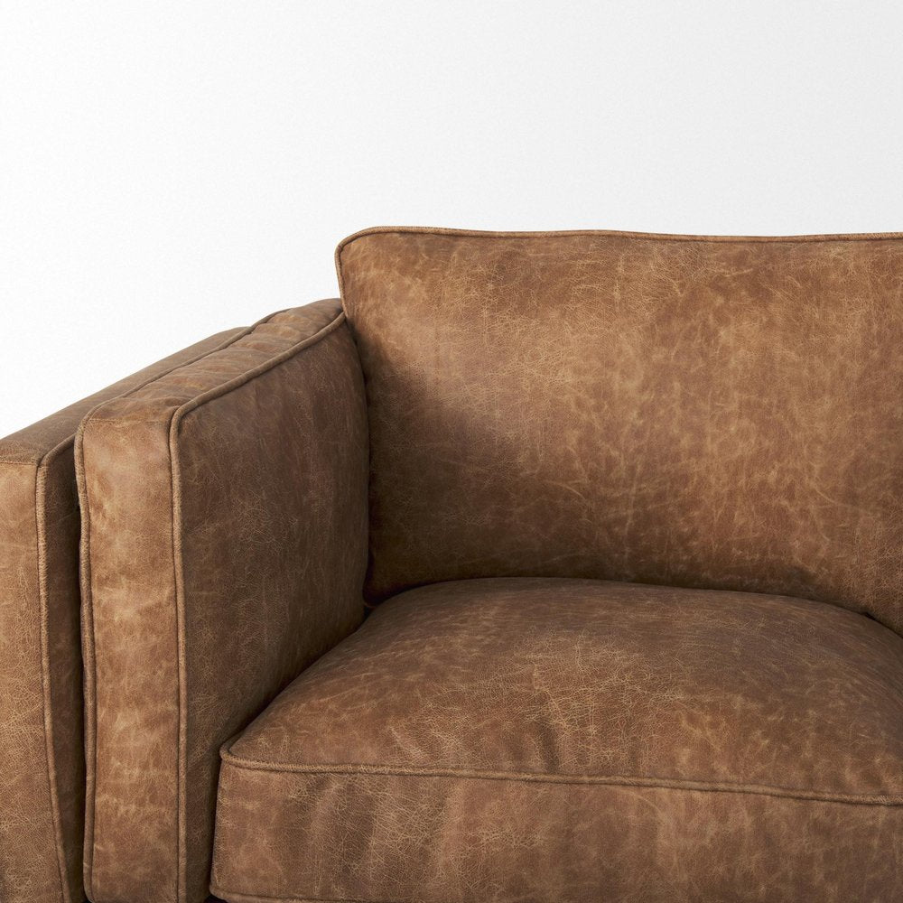 90" Brown Faux Leather Mid-Century Sofa