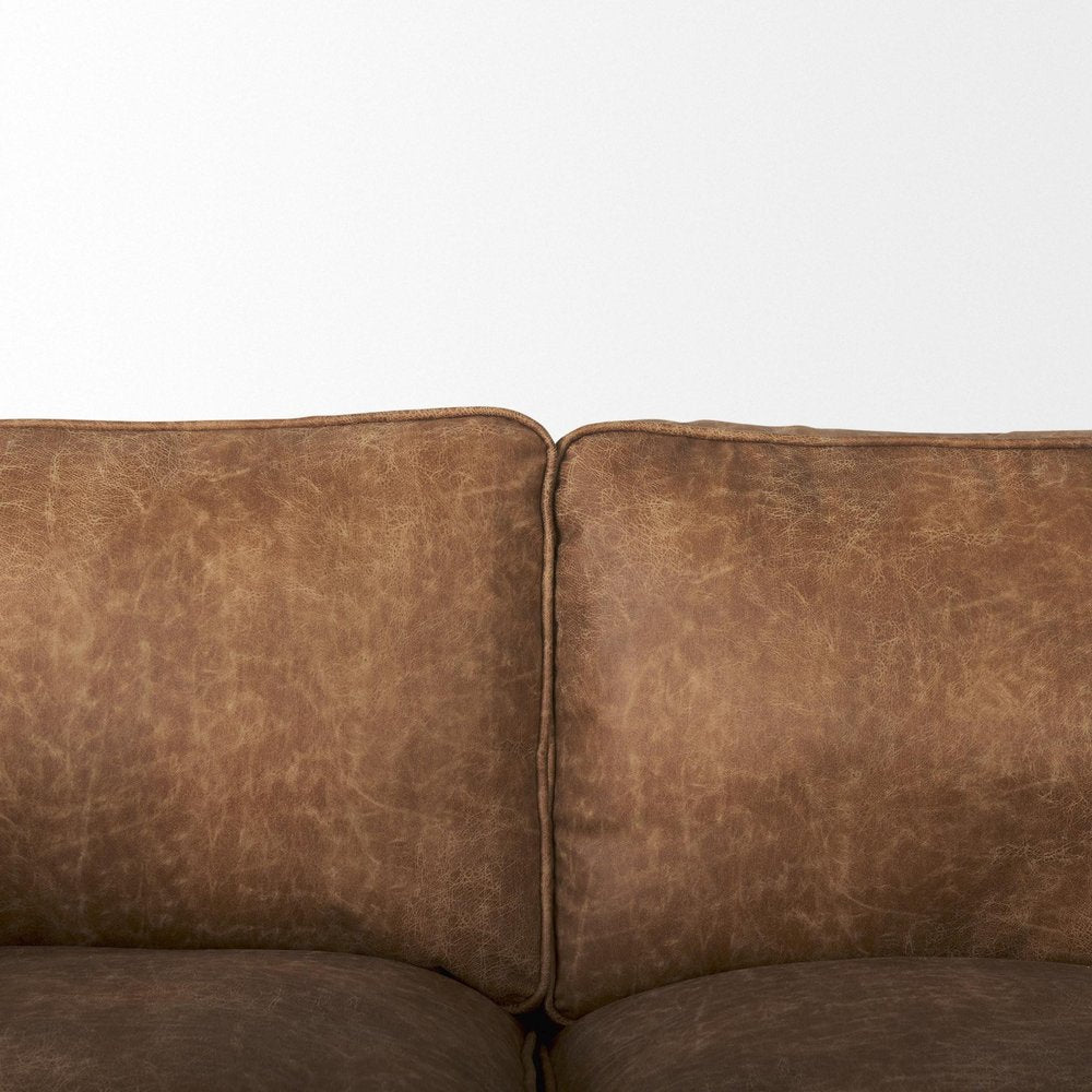 90" Brown Faux Leather Mid-Century Sofa
