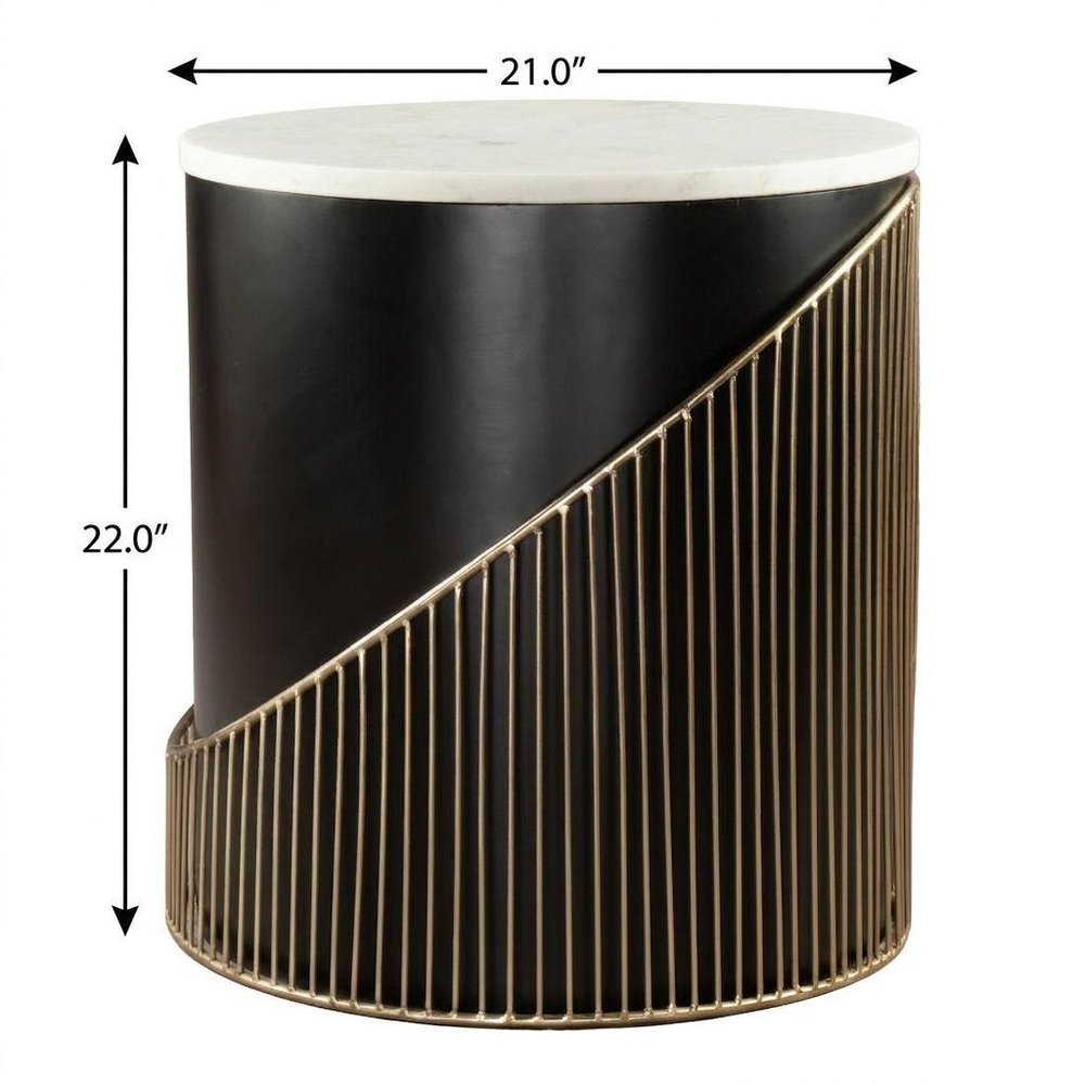 21" Black and White Metal and Marble Deco End Table