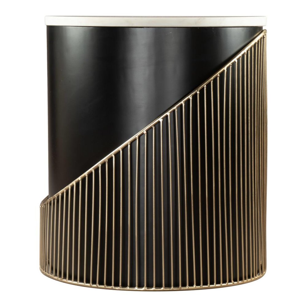 21" Black and White Metal and Marble Deco End Table