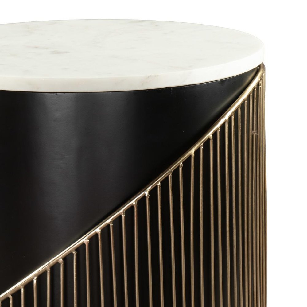 21" Black and White Metal and Marble Deco End Table