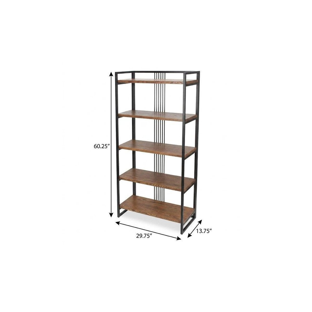 30" Brown Metal and Wood Five Tier Etagere Bookcase