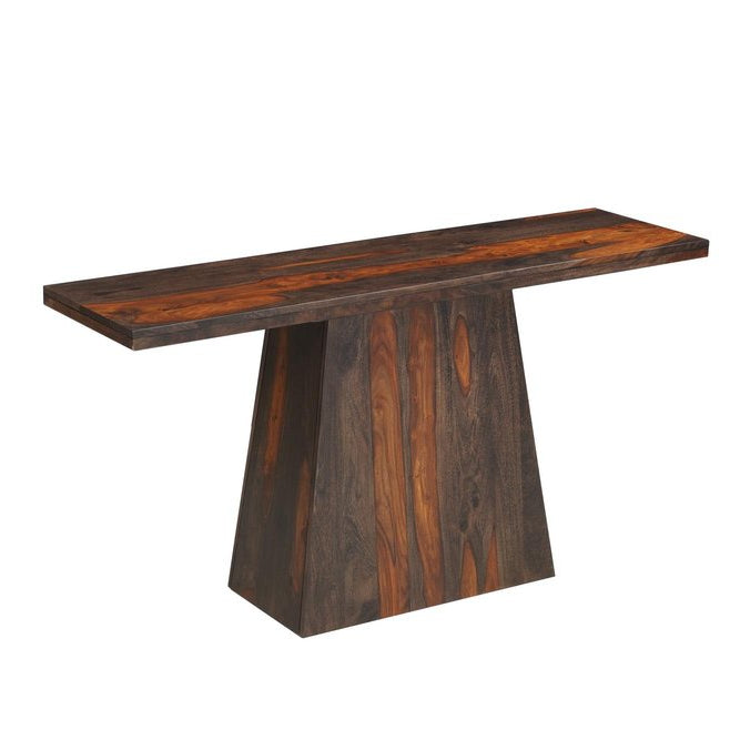 57" Mahogany and Brown Wood Pedestal Console Table