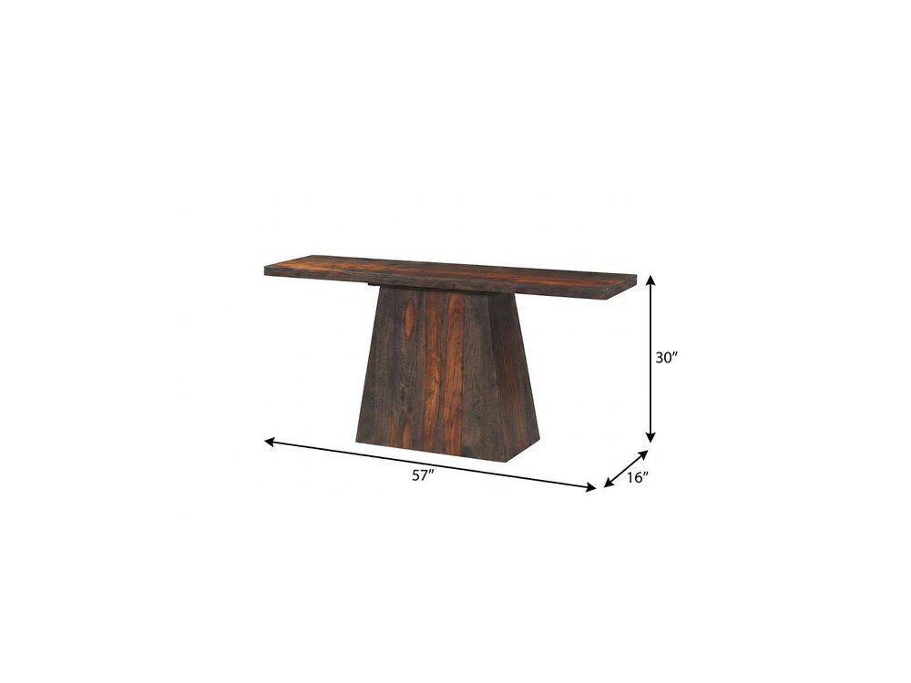 57" Mahogany and Brown Wood Pedestal Console Table