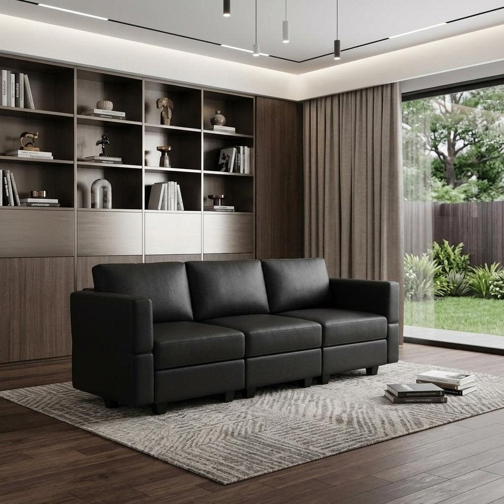 79" Faux Leather Modular Sofa with Storage