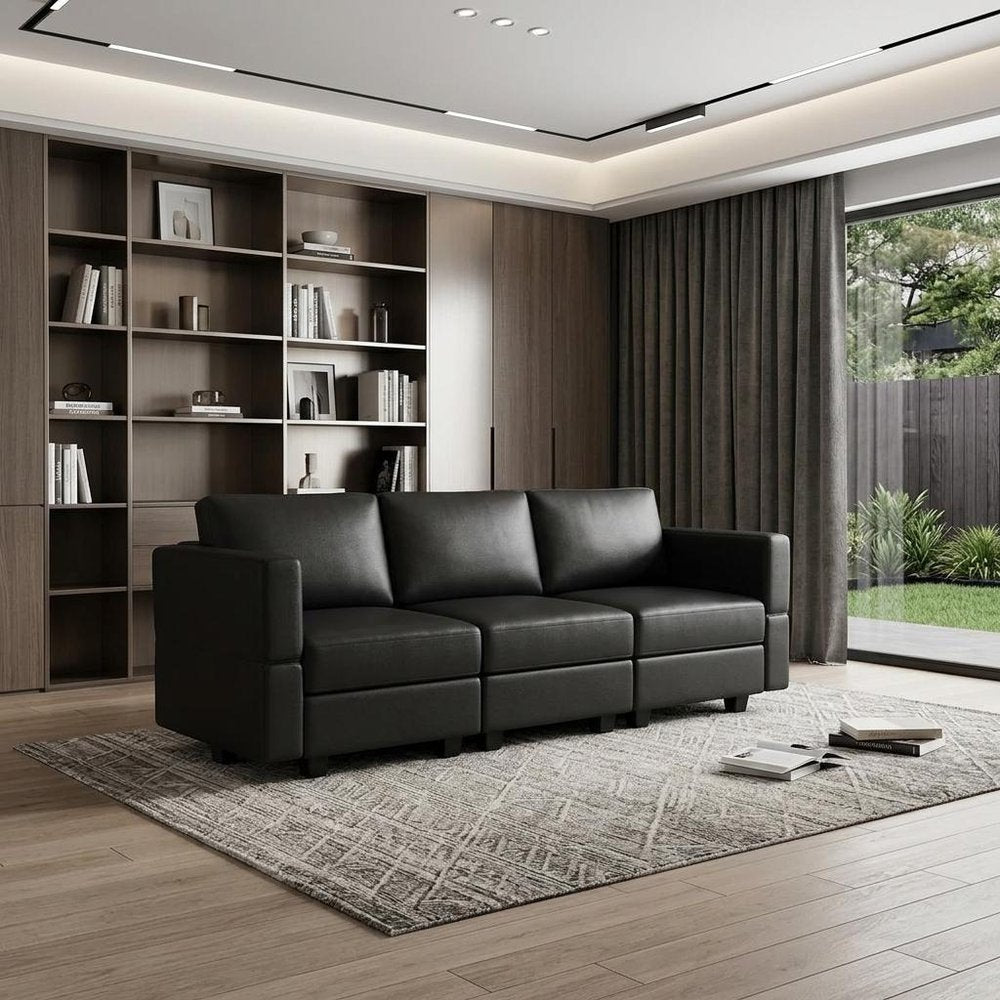 79" Faux Leather Modular Sofa with Storage