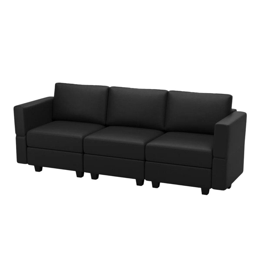 79" Faux Leather Modular Sofa with Storage