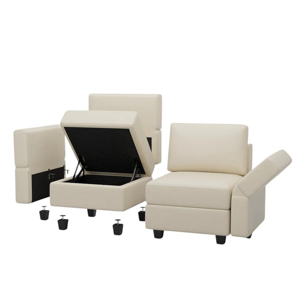 79" Faux Leather Modular Sofa with Storage