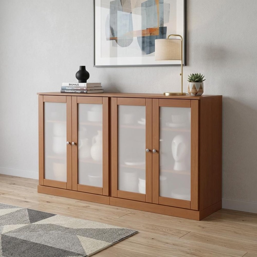 64" Wood Sideboard with Frosted Glass Doors