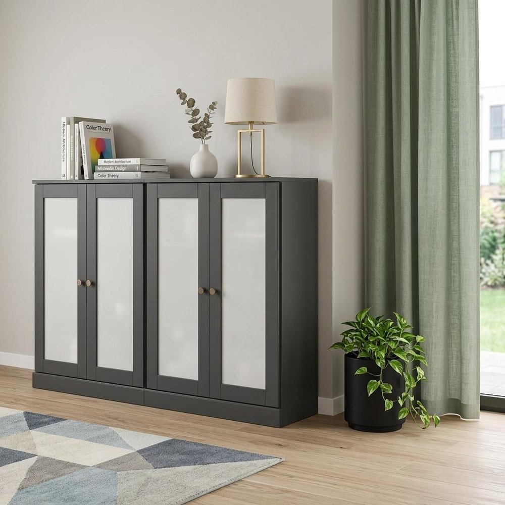 64" Wood Sideboard with Frosted Glass Doors