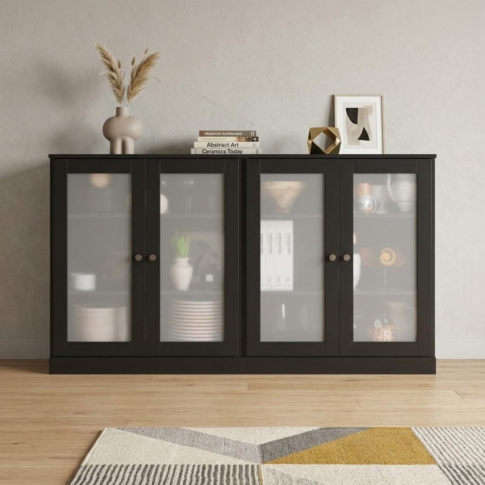 64" Wood Sideboard with Frosted Glass Doors
