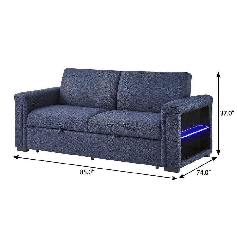 85" Navy Blue Sleeper Sofa with Storage