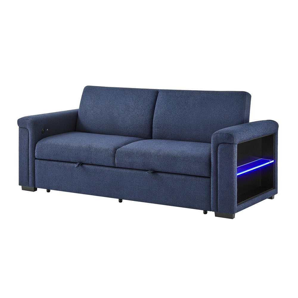 85" Navy Blue Sleeper Sofa with Storage