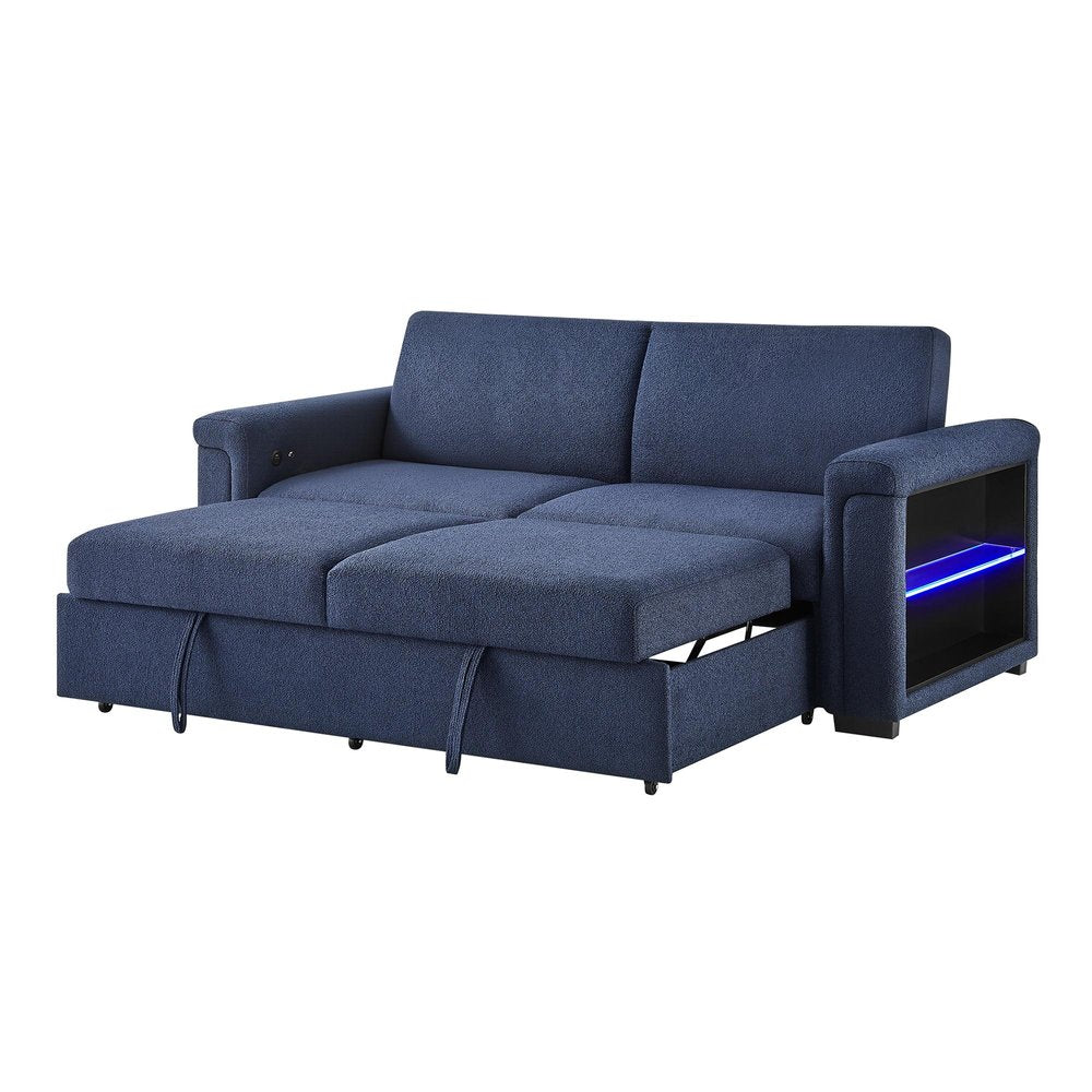 85" Navy Blue Sleeper Sofa with Storage