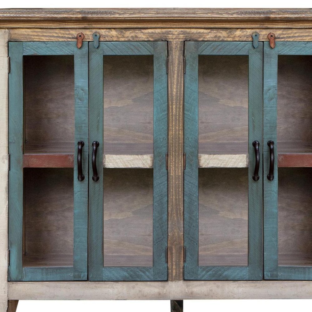 51" Red, Brown, and Blue Distressed Wood Sideboard