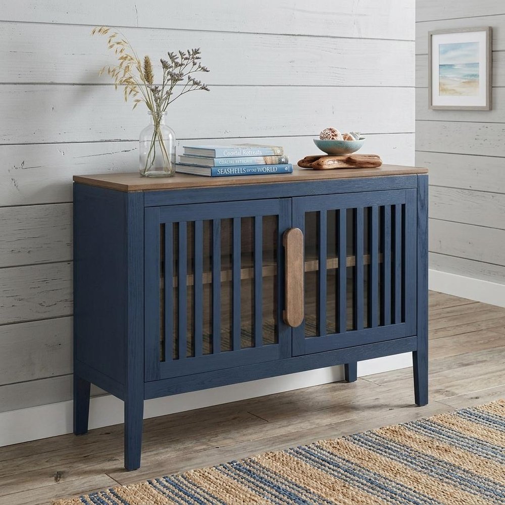 54" Distressed Fluted Wood Coastal Sideboard