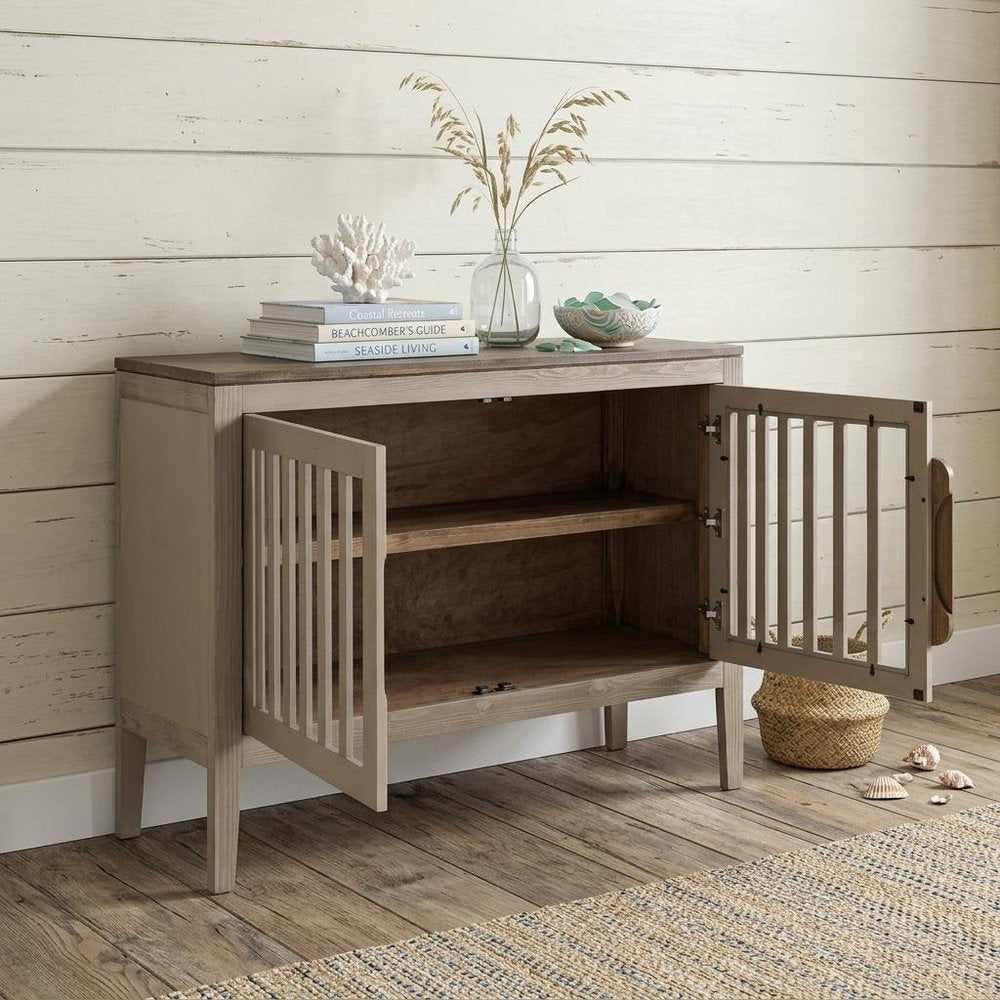54" Distressed Fluted Wood Coastal Sideboard