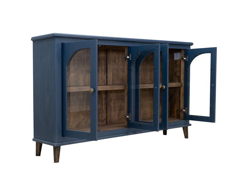 71" Distressed Wood Sideboard with Arched Glass Doors