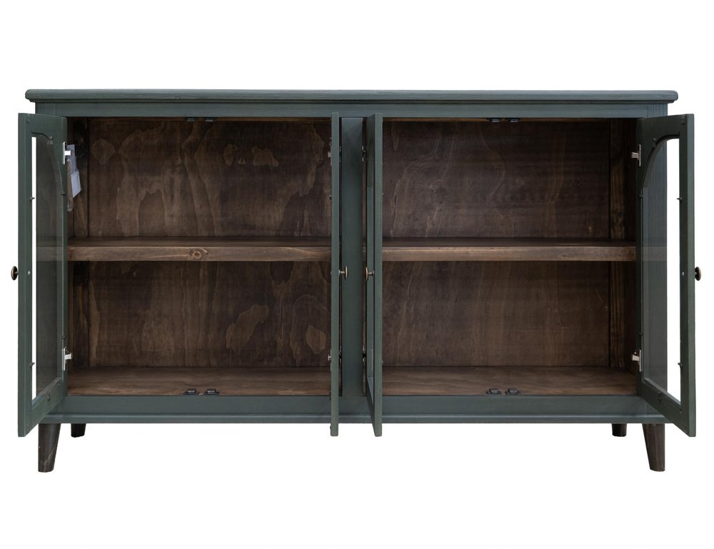 71" Distressed Wood Sideboard with Arched Glass Doors
